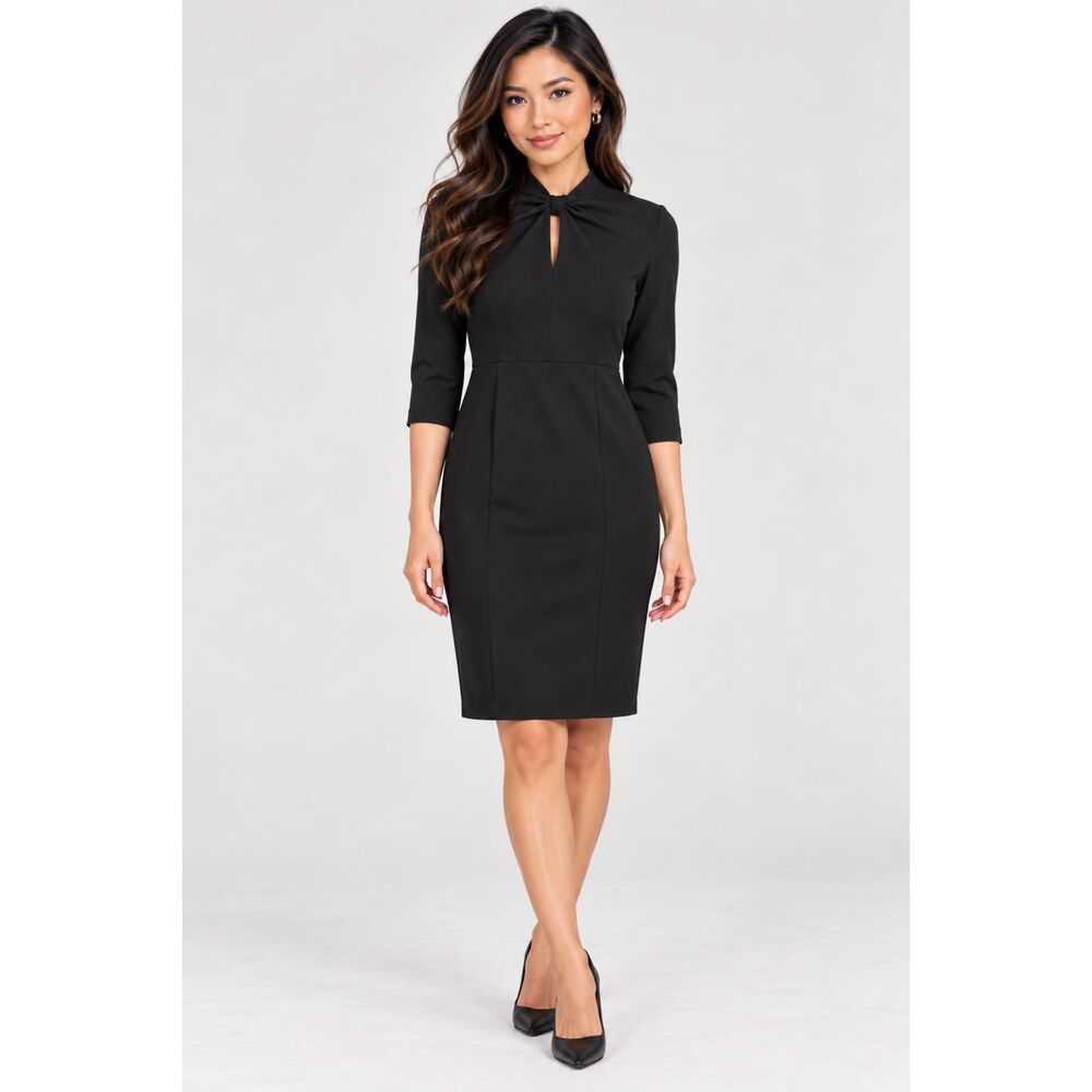 Donna Morgan Black Twist Neck Keyhole Sheath Dress 12 NWT